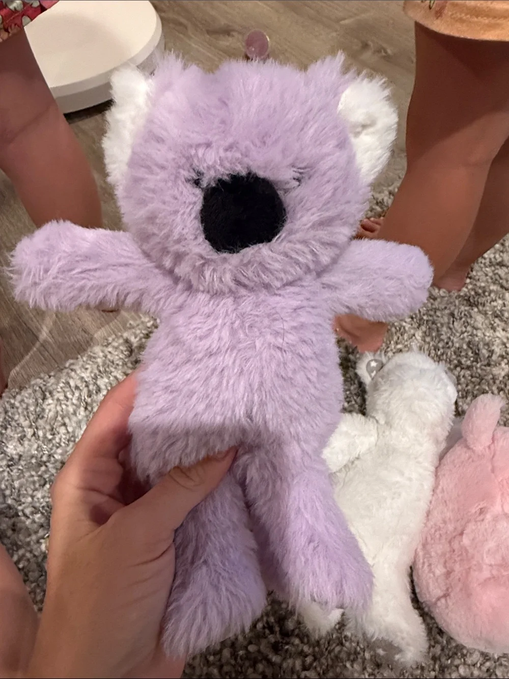 Set of 4 Small Plush Toys - Parrot, Purple Koala, White Bear, Pink Pig